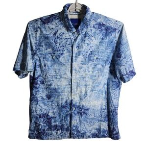 Tommy Bahama Island Fit Silk Cotton Tropical Floral Short Sleeve Shirt Large